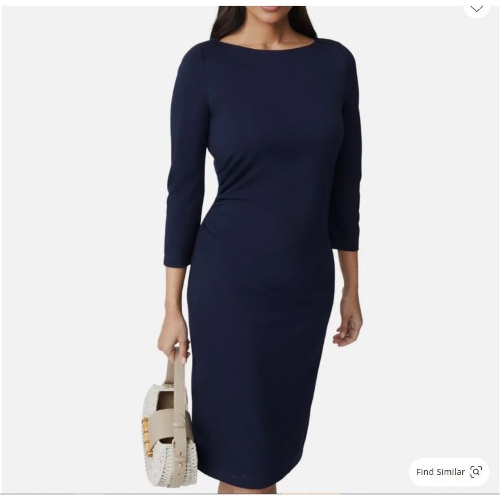J. McLaughlin Sarra Sheath Dress L Winter Navy Bainbridge Cloth Ruched Office - Picture 3 of 10
